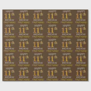 Papier Cadeau Brown, Faux Gold "HEUREUX 11e ANNIVERSAIRE"