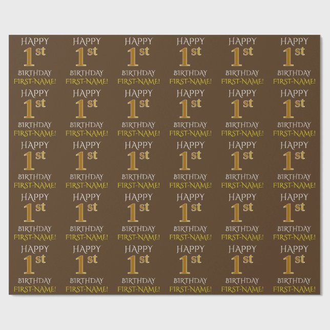 Papier Cadeau Brown, Faux Gold "HEUREUX 1er anniversaire" (Plat)