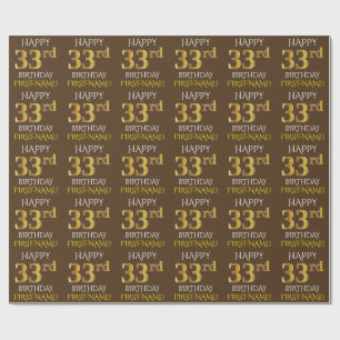 Papier Cadeau Brown, Faux Gold "HEUREUX 33e anniversaire"