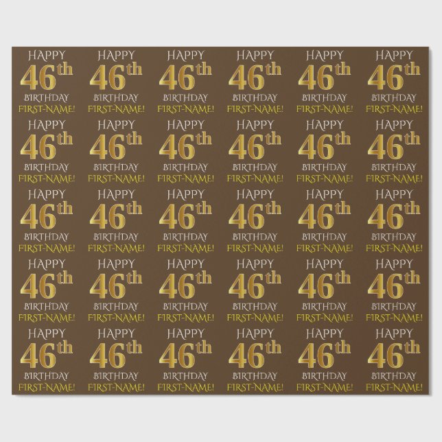 Papier Cadeau Brown, Faux Gold "HEUREUX 46ème anniversaire" (Plat)