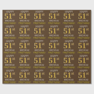 Papier Cadeau Brown, Faux Gold "HEUREUX 51ème anniversaire"