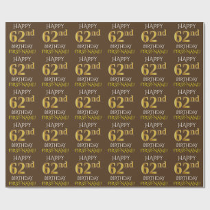 Papier Cadeau Brown, Faux Gold "HEUREUX 62e anniversaire"