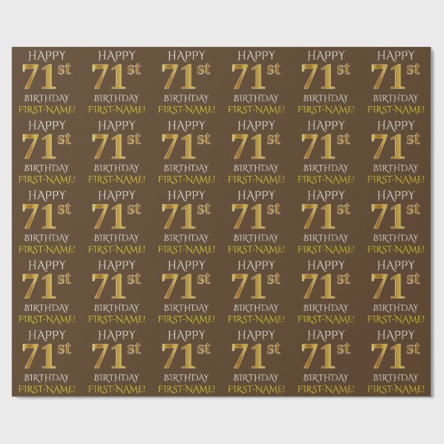 Papier Cadeau Brown, Faux Gold "HEUREUX 71ème ANNIVERSAIRE" (Plat)