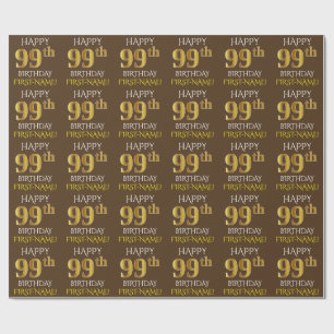 Papier Cadeau Brown, Faux Gold "HEUREUX 99e ANNIVERSAIRE"