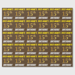 Papier Cadeau Brown, Faux/Imitation Gold, "15e anniversaire"