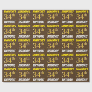 Papier Cadeau Brown, Faux/Imitation Gold, "34e anniversaire"