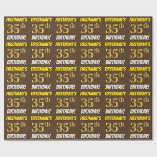 Papier Cadeau Brown, Faux/Imitation Gold, "35e anniversaire"