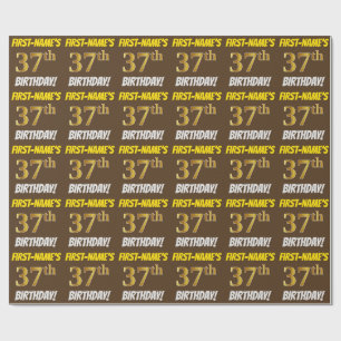 Papier Cadeau Brown, Faux/Imitation Gold, "37e anniversaire"