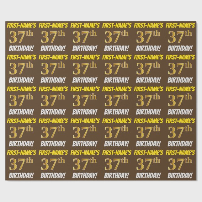 Papier Cadeau Brown, Faux/Imitation Gold, "37e anniversaire" (Plat)