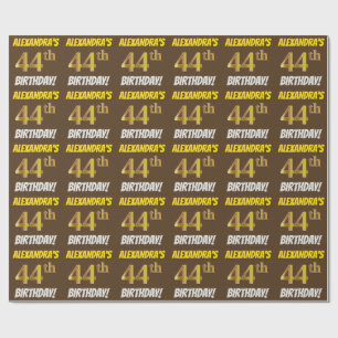 Papier Cadeau Brown, Faux/Imitation Gold, "44e anniversaire"