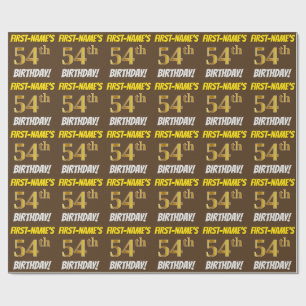 Papier Cadeau Brown, Faux/Imitation Gold, "54e anniversaire"