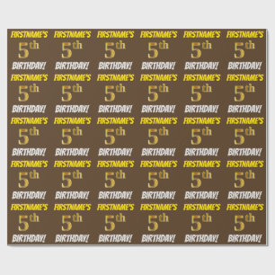 Papier Cadeau Brown, Faux/Imitation Gold, "5e anniversaire"