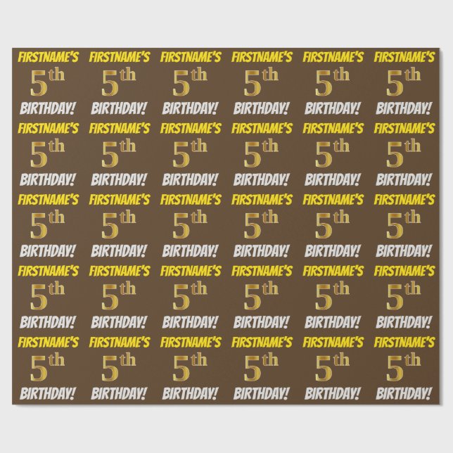 Papier Cadeau Brown, Faux/Imitation Gold, "5e anniversaire" (Plat)