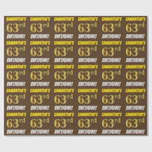 Papier Cadeau Brown, Faux/Imitation Gold, "63e anniversaire"