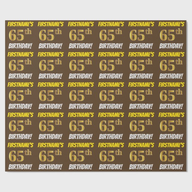 Papier Cadeau Brown, Faux/Imitation Gold, "65e anniversaire" (Plat)