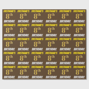 Papier Cadeau Brown, Faux/Imitation Gold, "8ème anniversaire"