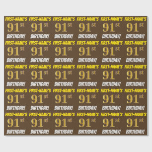 Papier Cadeau Brown, Faux/Imitation Gold, "91e ANNIVERSAIRE"