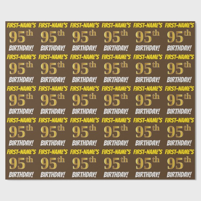 Papier Cadeau Brown, Faux/Imitation Gold, "95e anniversaire" (Plat)