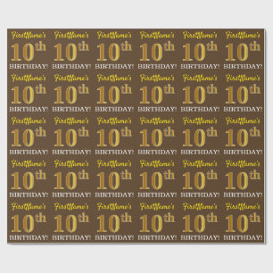 Papier Cadeau Brown, Imitation Gold Look "10ème anniversaire"
