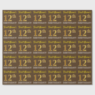 Papier Cadeau Brown, Imitation Gold Look "12ème anniversaire"