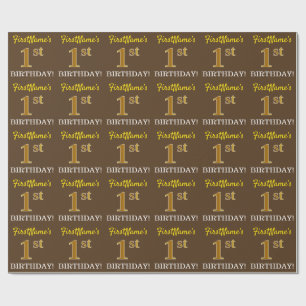 Papier Cadeau Brown, Imitation Gold Look "1er anniversaire"