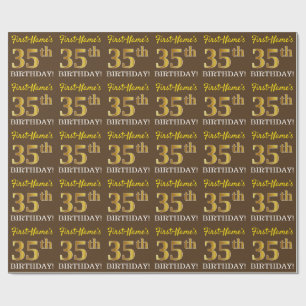 Papier Cadeau Brown, Imitation Gold Look "35e anniversaire"