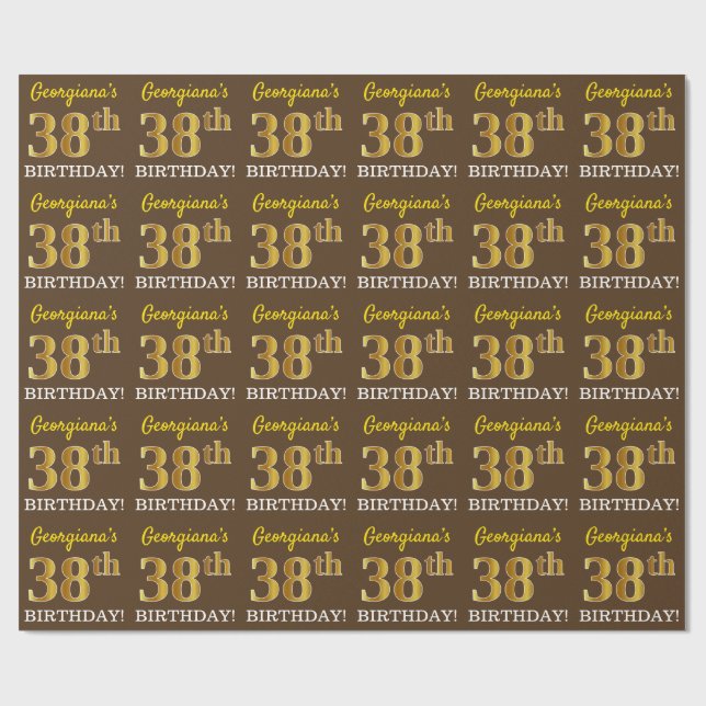 Papier Cadeau Brown, Imitation Gold Look "38e anniversaire" (Plat)