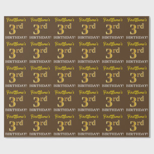 Papier Cadeau Brown, Imitation Gold Look "3ème anniversaire"