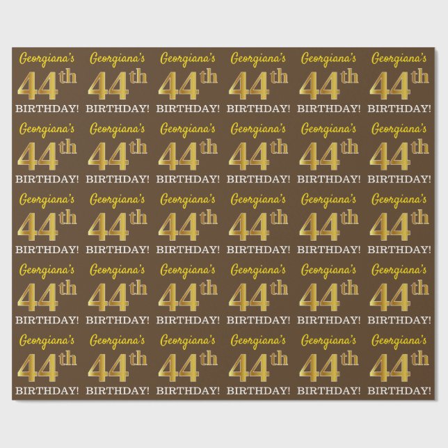 Papier Cadeau Brown, Imitation Gold Look "44e anniversaire" (Plat)