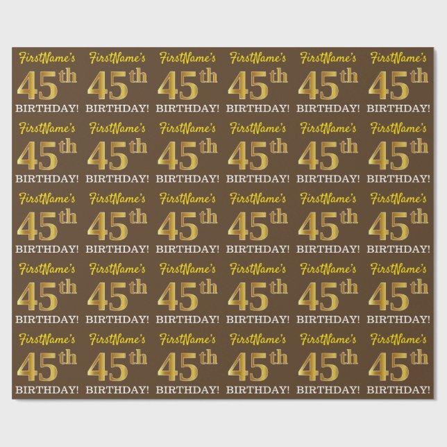 Papier Cadeau Brown, Imitation Gold Look "45e anniversaire" (Plat)