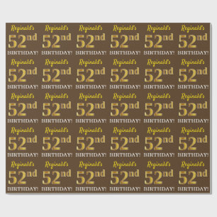 Papier Cadeau Brown, Imitation Gold Look "52e anniversaire"
