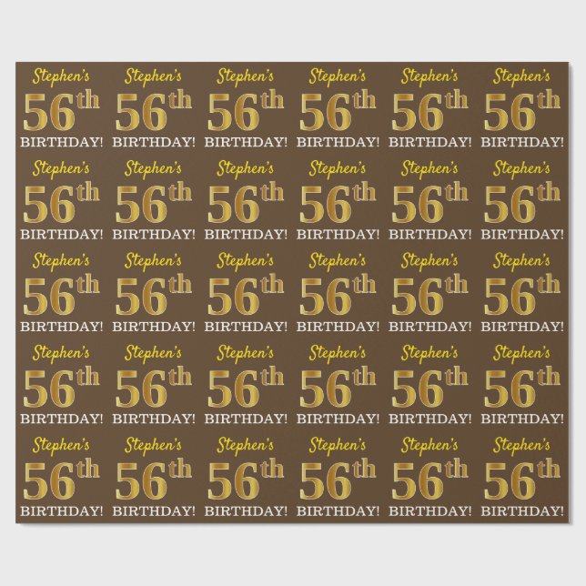 Papier Cadeau Brown, Imitation Gold Look "56e anniversaire" (Plat)