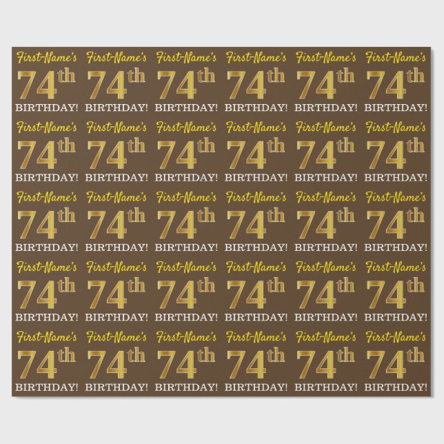 Papier Cadeau Brown, Imitation Gold Look "74e anniversaire" (Plat)