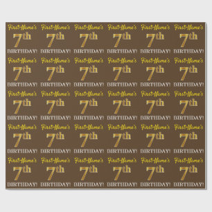 Papier Cadeau Brown, Imitation Gold Look "7e anniversaire"