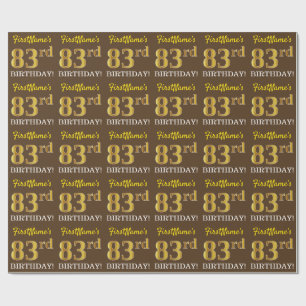Papier Cadeau Brown, Imitation Gold Look "83ème anniversaire"