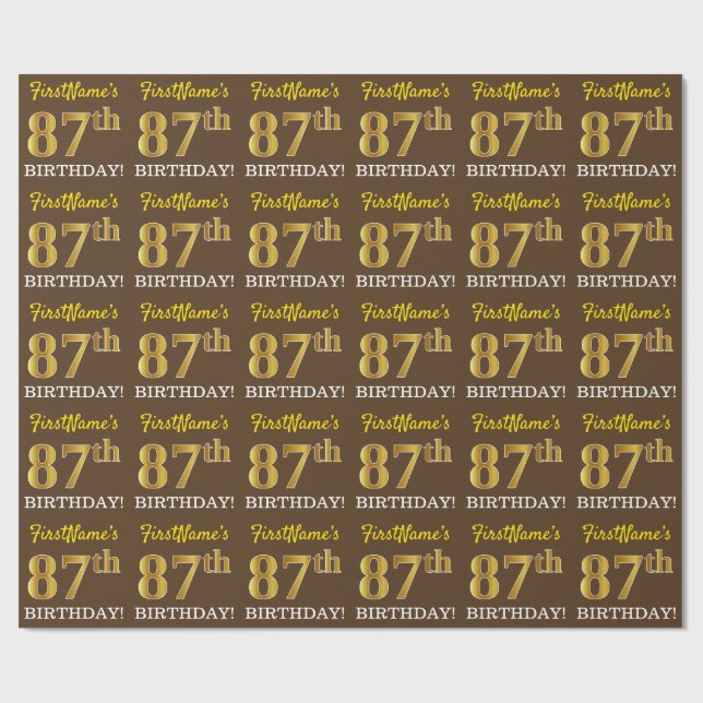 Papier Cadeau Brown, Imitation Gold Look "87e anniversaire" (Plat)