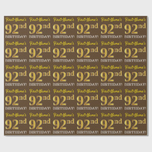 Papier Cadeau Brown, Imitation Gold Look "92e anniversaire"