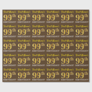 Papier Cadeau Brown, Imitation Gold Look "99ème anniversaire"
