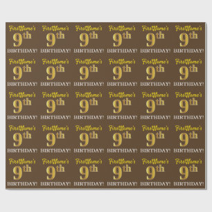 Papier Cadeau Brown, Imitation Gold Look "9e anniversaire"