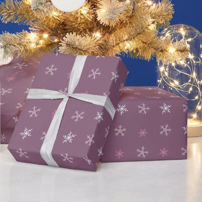 Papier Cadeau Brown Pink White Snowflakes Violet Noël (Vacances)