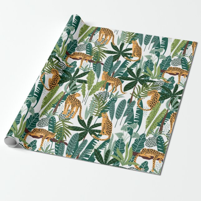 Papier Cadeau Brown taches panache & jungle feuille motif (Déroulé)