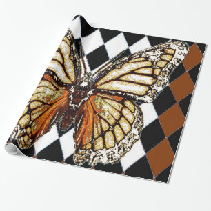 PAPIER CADEAU BROWN-WHITE MODELÉ PAR HARLEQUIN NOIR BUTTERFL