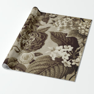 Papier Cadeau Brun antique Toile floral botanique vintage de