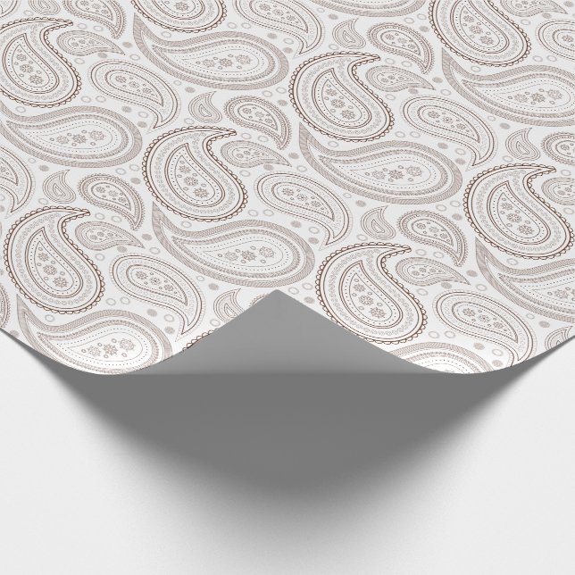 Papier Cadeau Brun de Paisley sur le papier d'emballage blanc (Coin)