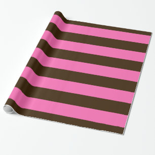 Papier Cadeau Brun foncé, rose chaud #2 XL Préparatoire rayé 1X