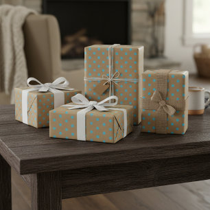 Papier Cadeau Brun Kraft Faux Rustique avec Points Bleu Vert Tea