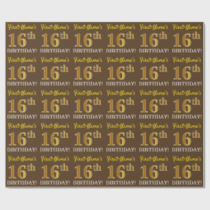 Papier Cadeau Brun, regard d'imitation "16ème ANNIVERSAIRE "