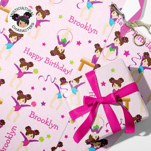 Papier Cadeau Brunette Gymnastique Anniversaire Papier