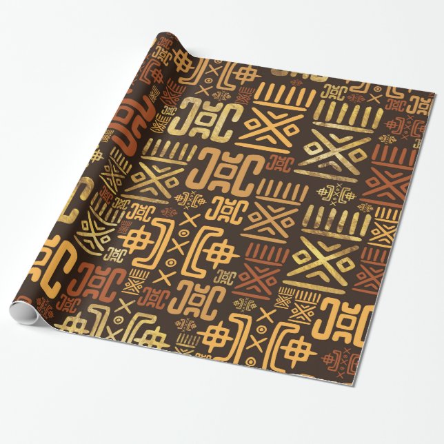 Papier Cadeau Bruns africains ethniques et or #8 de modèle (Déroulé)