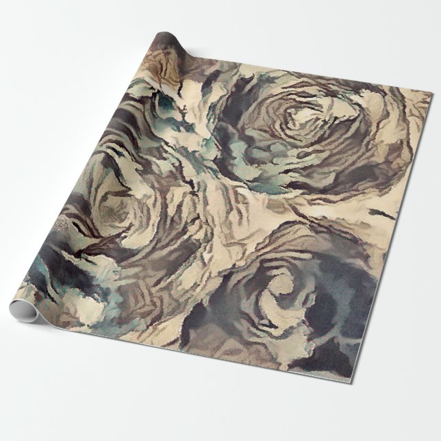 Papier Cadeau Brush art Abstrait texturé rose imprimé brun beig (Déroulé)